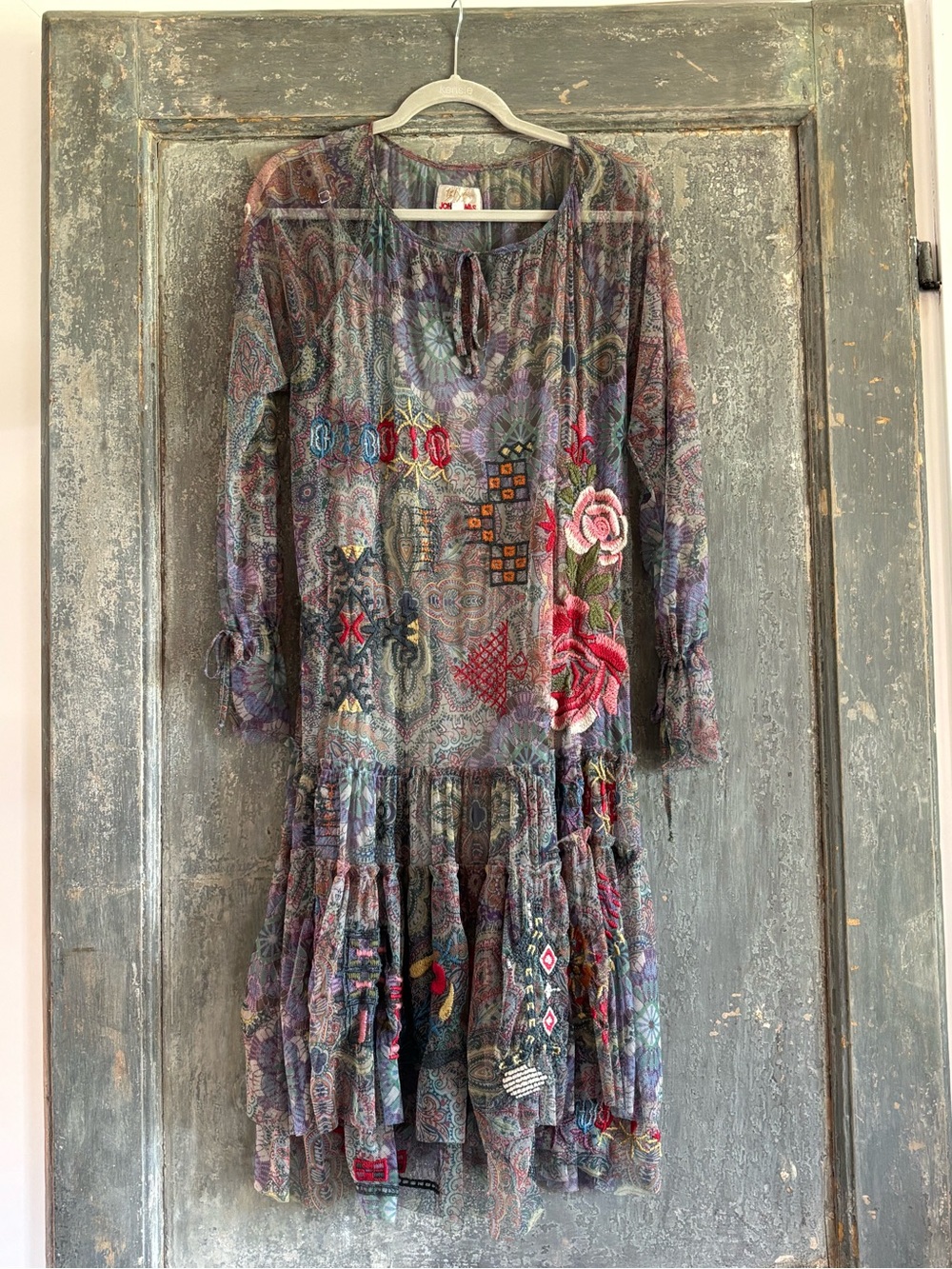 Johnny Was Multi-Color Embroidered Paisley Long Sleeve Dress - Picture 6 of 7